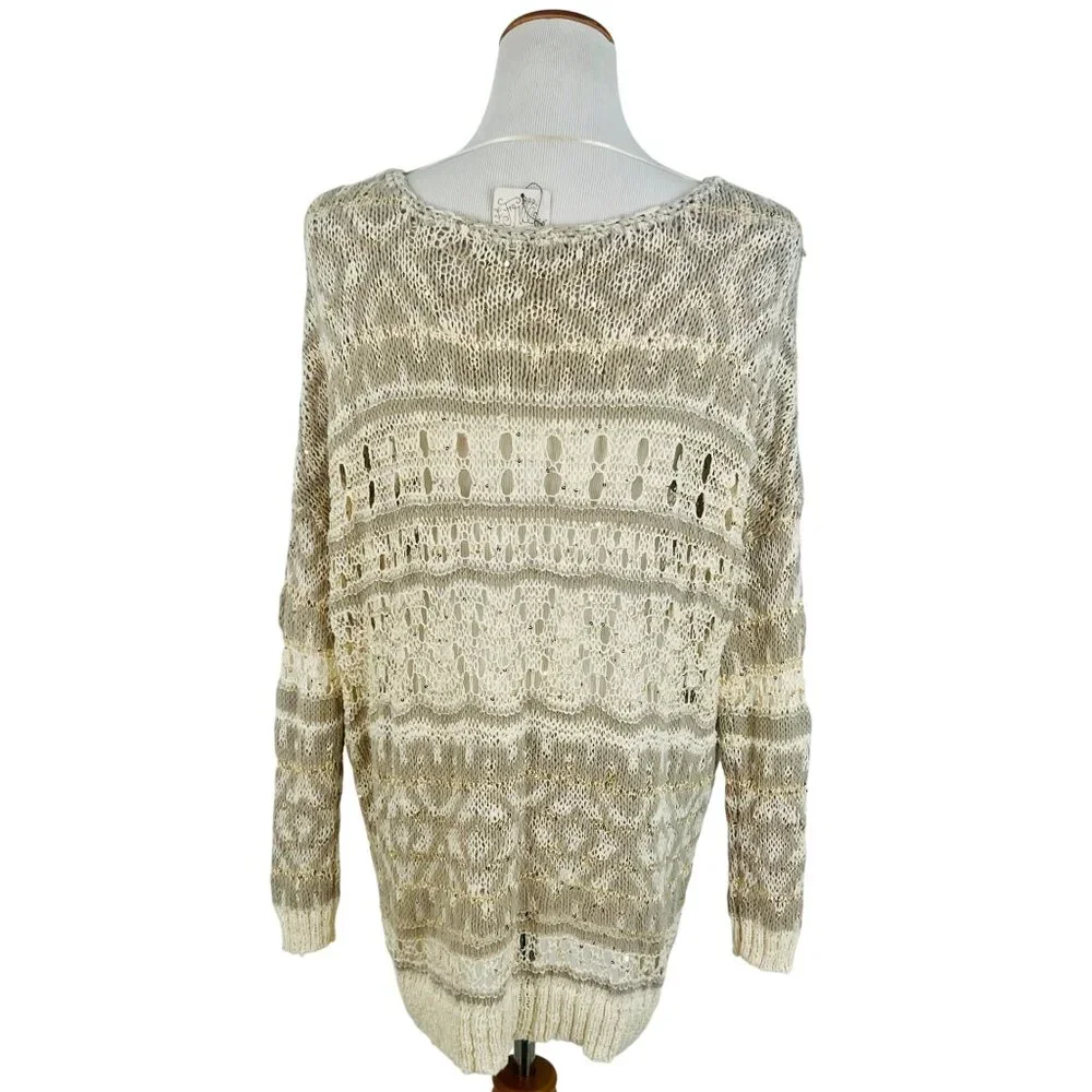 RARE NWT Free People Ivory Metallic Shimmer Slouchy On-Off Shoulder Knit Sweater